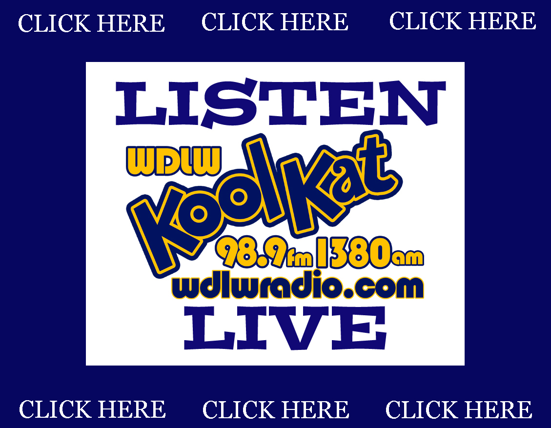 Kool Kat FM Logo on White Background and Blue Border